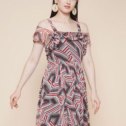 JAKANARY Women Printed Cold-Shoulder Sleeves A-Line Dress-image-64