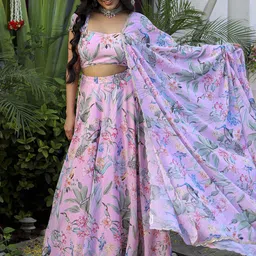 Kaizen TEXO FAB Printed Sequinned Semi-Stitched Lehenga & Unstitched Blouse With Dupatta image 5
