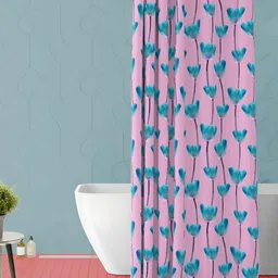 ArtzFolio Pink & Teal Blue Floral Printed Waterproof Shower Curtain-image-59