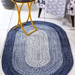 Saral Home Blue Geometric Anti-Skid Polyester Carpet-81