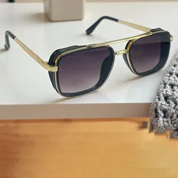 SPADEACES Unisex Square Sunglasses with UV Protected Lens 8008 Gold Blk-picture-12