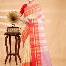 SRILOK Zari Pure Cotton Taant Saree-image-100