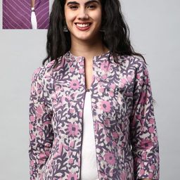 KAMI KUBI Women Floral Reversible Open Front Jacket-image-5