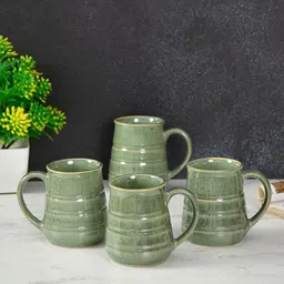 CLIO'S HERITAGE STORE Green 4 Pieces Textured Ceramic Glossy Mugs 180ml Each-7