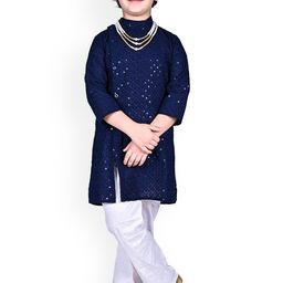 itsmycostume Boys Ethnic Motifs Embroidered Pure Cotton Straight Kurta with Trousers-image-65