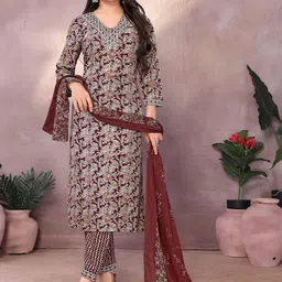 Rangita Floral Printed Thread Work Kurta With Trouser And Dupatta-2
