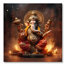 SAF Gold-Toned & Orange Lord Ganesha Canvas Religious Wall Painting-image-91