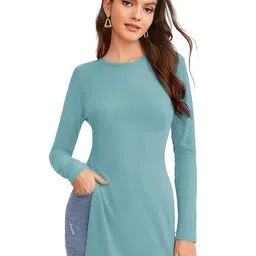 SHOPONBIT Women Solid Round Neck Longline Top-picture-48