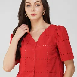Avor Lifestyle Women Self Design Pure Cotton Shirt Style Crop Top-picture-32