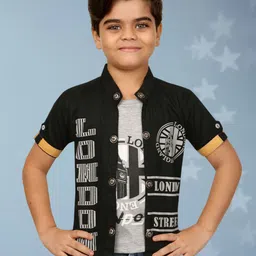 FASHION GRAB Boys Classic Fit Typography Printed Spread Collar Cotton Casual Shirt-image-37