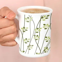 Larah by BOROSIL White & Green Printed Opalware Matte Mugs Set of Cups and Mugs image 4