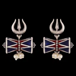 Moksha Damru Trishul Oxidised Silver Enamel Earrings Brass Drops & Danglers-image-10