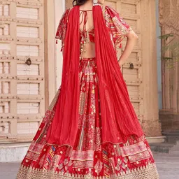 ETHNIC PLUS Embroidered Sequinned Semi-Stitched Lehenga & Unstitched Blouse With Dupatta image 2