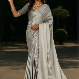 Moda Rapido Women Grey Solid Satin Sarees-picture-24