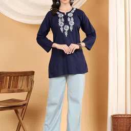 Poshak Chikan Studio Women Ethnic Motifs Embroidered Pure Cotton Straight Kurti-image-14