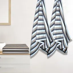 Athom Living Iris Beige & White 4 Pieces Striped 210 GSM Cotton Bath Towel-39