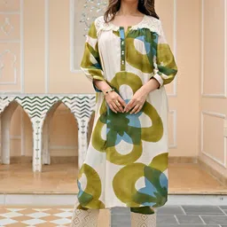 Bunaai Nora Nouveau Floral Printed Cotton Silk Tunic With Trousers Co-Ords-image-14