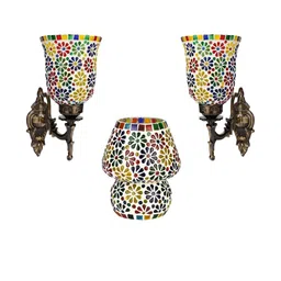 Somil Indore Mosaic Decorative Lamp Combo of Matching Wall Lamp & Table Lamp, Multi Compatible with LED, Size: 14 X 14 X 18 Cm, Pack of 3.-image-3