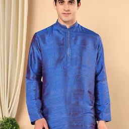 TATTVA Mandarin Collar Thread Work Pure Silk Straight Short Kurta-image-9