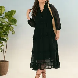 SASSAFRAS Curve Self Design Fit and Flare Midi Dress-39