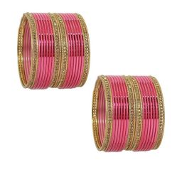 Guddan Set of 48 Pink Metal Bangle-image-16