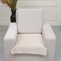 AAZEEM Cream-Coloured Solid Velvet 1 Piece Sofa Cover-picture-12