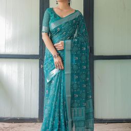 all about you Floral Printed Zari Pure Linen Saree-picture-36