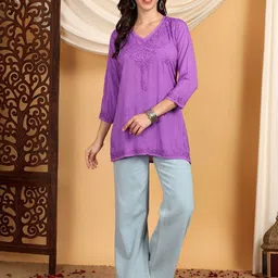 Poshak Chikan Studio Ethnic Motifs Embroidered Chikankari Modal Chikankari Kurti-35