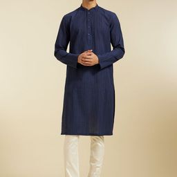 Diwas by Manyavar Striped Mandarin Collar Cotton Straight Kurta-picture-37