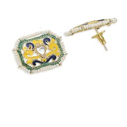 Anouk Silver-Plated Meenakari Pearls Square Studs image 2
