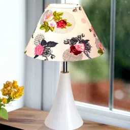homesake Farmhouse Matt Table Lamp, White Modern Bedside Lamp with Rose Inverto Shade-picture-33