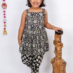 Vastrarth Girls Floral Printed Empire Pure Cotton Kurti with Pyjamas-32