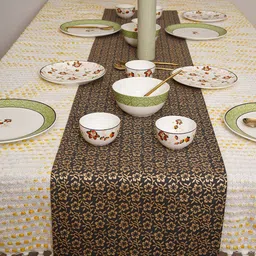 Ratan Cart Grey & Gold-Toned Floral Printed Rectangular Table Runners-37