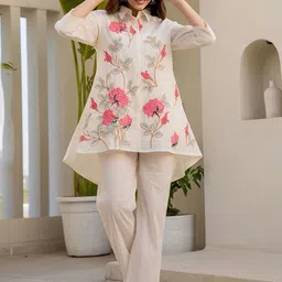 Indo era Embroidered Pure Cotton Shirt Collar Top With Trousers Co-Ords Set-picture-39