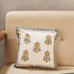 Fabindia Nafisa White & Mustard Printed Cotton Square Cushion Cover-picture-22