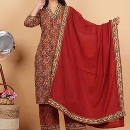 KALINI Women Floral Printed Regular Pure Cotton Kurta with Palazzos & With Dupatta-33
