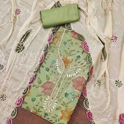Blissta Floral Embellished Organza Unstitched Dress Material-image-85