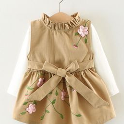 YK Girls Floral Embroidered Round Neck Fit & Flare Dress-picture-21