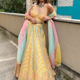 ODETTE Embroidered Mirror Work Semi-Stitched Lehenga & Blouse With Dupatta-image-29