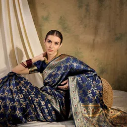 SHADOW & SAINING Ethnic Motifs Zari Silk Blend Banarasi Saree-image-66