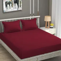 RF RELAXFEEL Maroon Striped 220 TC King Bedsheet with 2 Pillow Covers-image-13