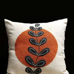 ANWYN Modern Indie White & Orange Embroidered Cotton Square Cushion Cover-19