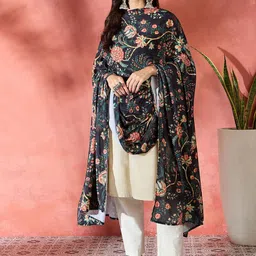 InWeave Women Floral Printed Velvet Shawl-19