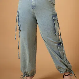 SASSAFRAS Curve Women Straight Fit Low Distress Acid Wash Stretchable Jeans-7