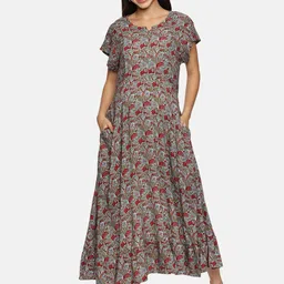 Nejo Women Floral Print Maternity Fit and Flare Dress-image-41