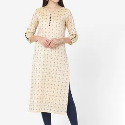 HRITIKA Women Ethnic Motifs Printed Mirror Work Kurta-image-2