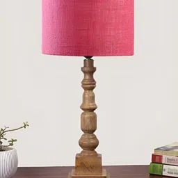 Devansh Pink Drum Shaped Wooden Table Lamp-53