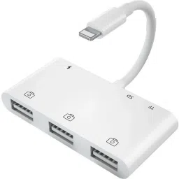 microware Lighting to USB HUB and Card Reader Compatible with iPhone & iPad (Lighting to 3 USB with Card Reader Adapter) Card Reader-24