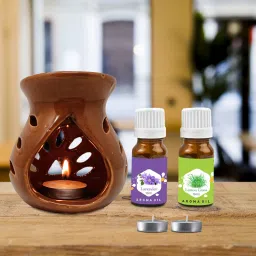 PEEPRESION Ceramic Brown Burner 2 T-light Candle And Lemongrass Lavender Scented Aroma Oil Home, Office, Spa, Hotel, Temple, Club, Gym Diffuser-35
