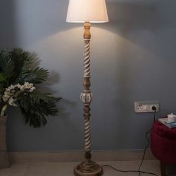homesake Kwan Off White Cotton Shade Club Floor Lamp With Wood Base-picture-24